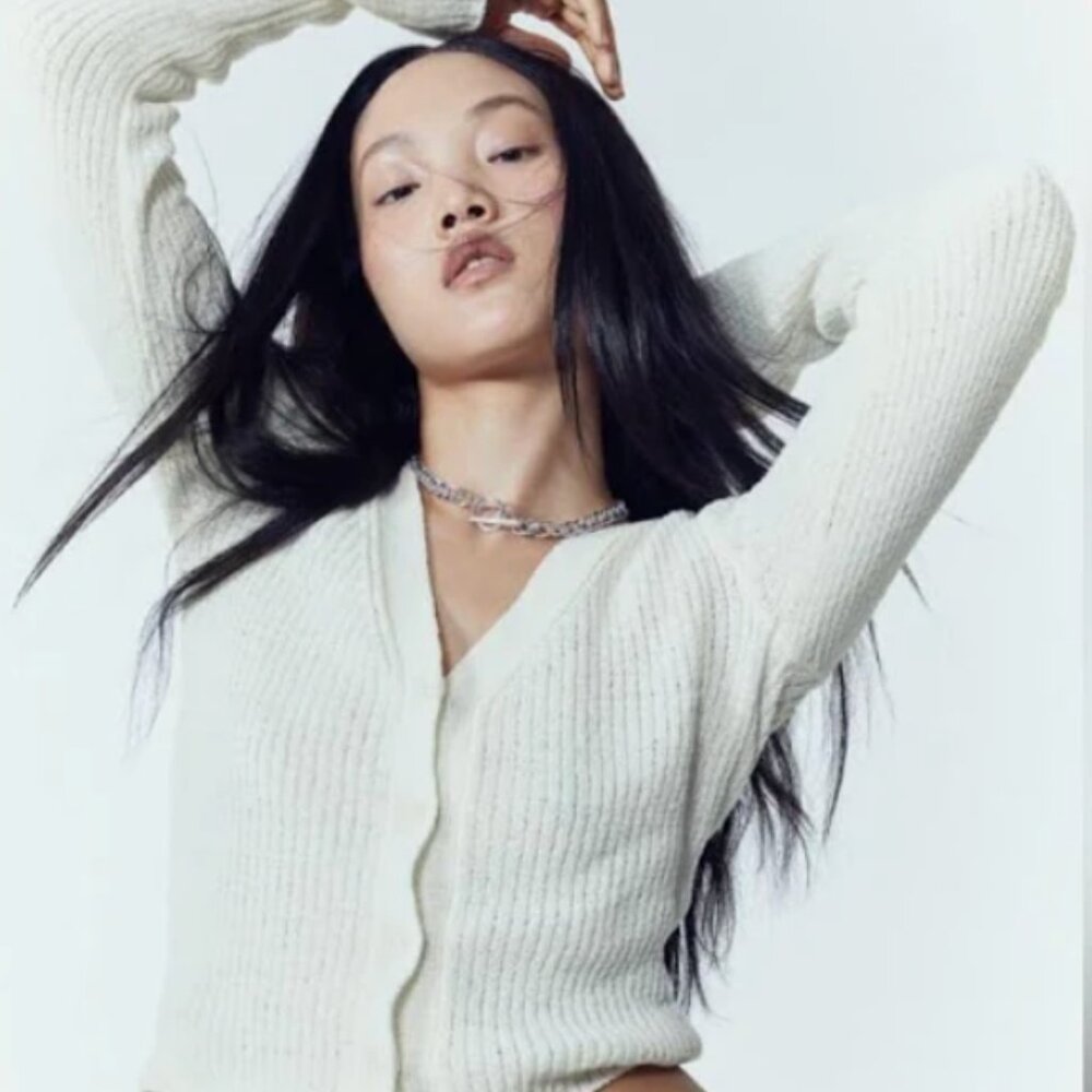 H&M Ivory Rib-Knit Cardigan Small